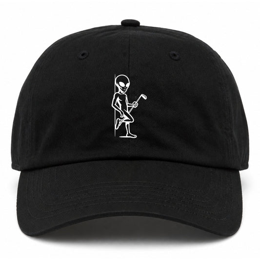 Black Flirty Alien With Golf Club Golf Dad Hat