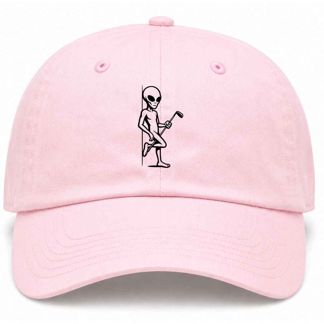 Pink Flirty Alien With Golf Club Golf Dad Hat