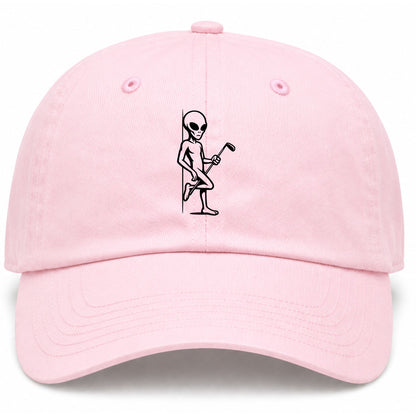 Pink Flirty Alien With Golf Club Golf Dad Hat