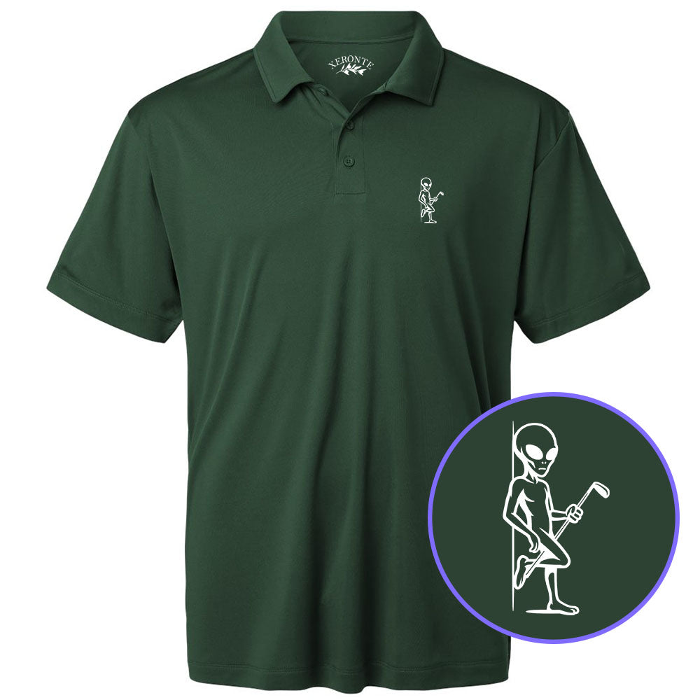 Green Flirty Alien With Golf Club Men's Golf Polo Shirt