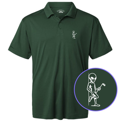 Green Flirty Alien With Golf Club Men's Golf Polo Shirt
