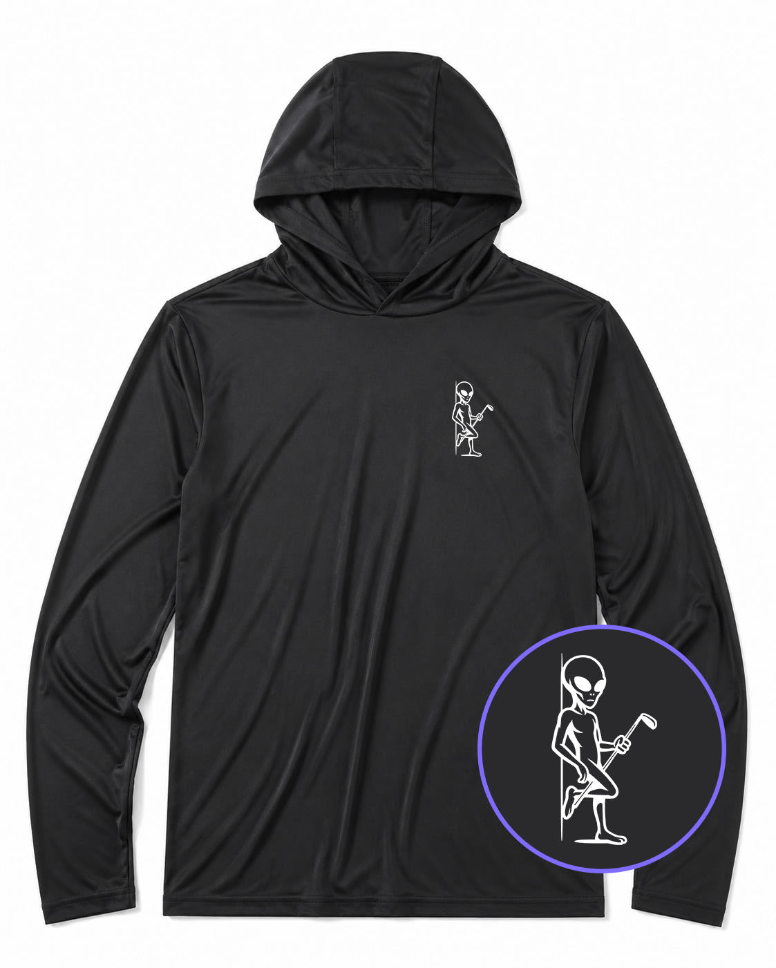 Black Flirty Alien With Golf Club Men's Lightweight Performance Golf Hoodie