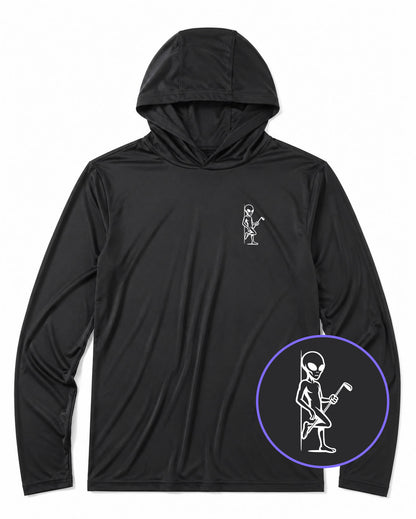 Black Flirty Alien With Golf Club Men's Lightweight Performance Golf Hoodie