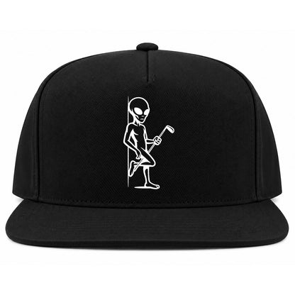 Black Flirty Alien With Golf Club Golf Snapback Hat