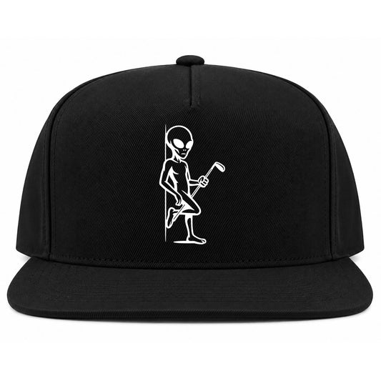 Black Flirty Alien With Golf Club Golf Snapback Hat