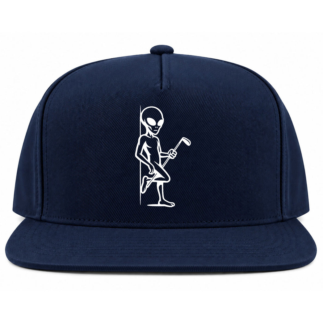 Navy Blue Flirty Alien With Golf Club Golf Snapback Hat