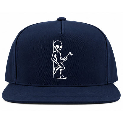 Navy Blue Flirty Alien With Golf Club Golf Snapback Hat