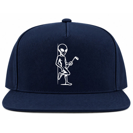 Navy Blue Flirty Alien With Golf Club Golf Snapback Hat