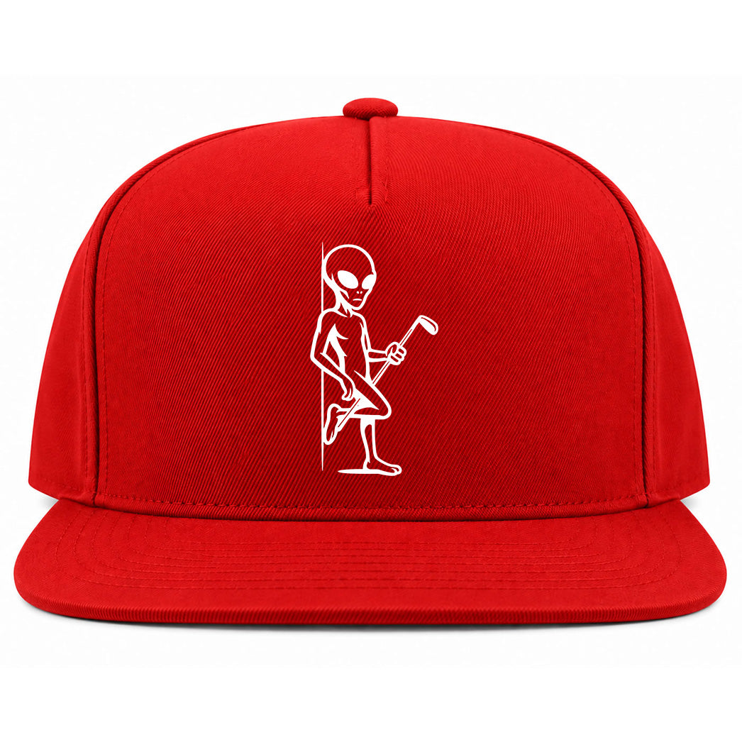 Red Flirty Alien With Golf Club Golf Snapback Hat