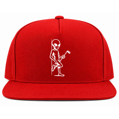 Red Flirty Alien With Golf Club Golf Snapback Hat