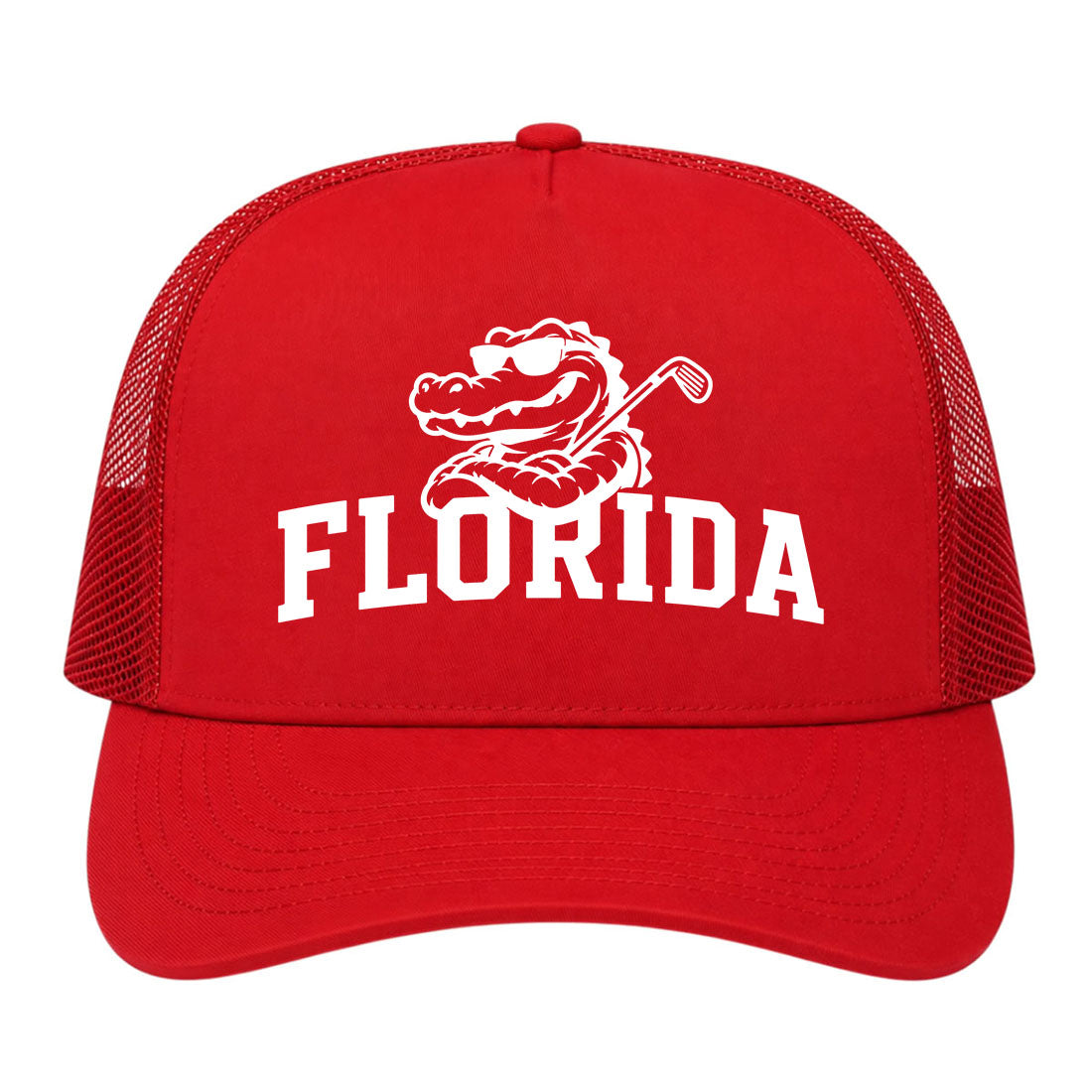 Red Florida Alligator Golf Club Golf Trucker Hat