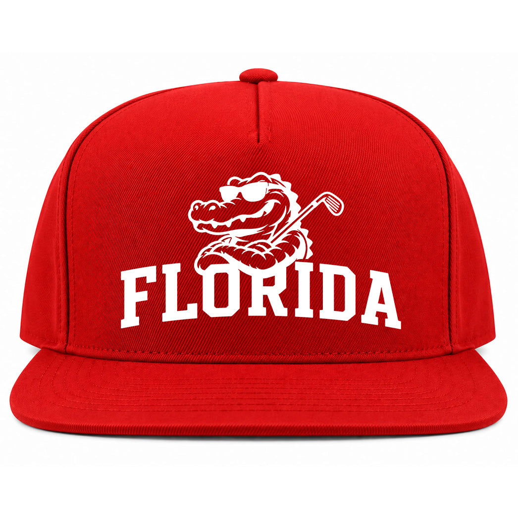 Red Florida Alligator Golf Club Golf Snapback Hat