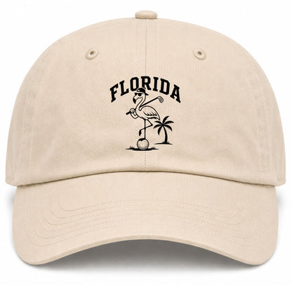 Beige Florida Flamingo Golf Dad Hat