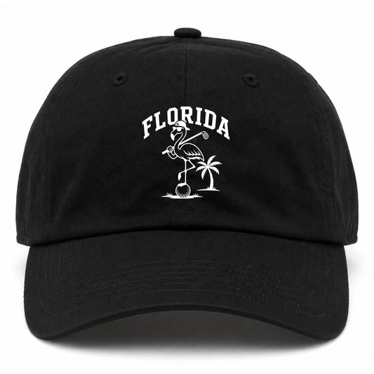 Black Florida Flamingo Golf Dad Hat
