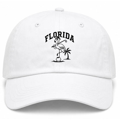 White Florida Flamingo Golf Dad Hat