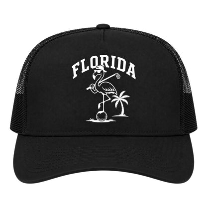 Black Florida Flamingo Golf Trucker Hat