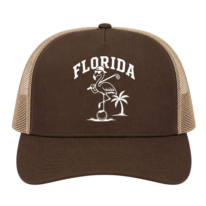 Brown Florida Flamingo Golf Trucker Hat