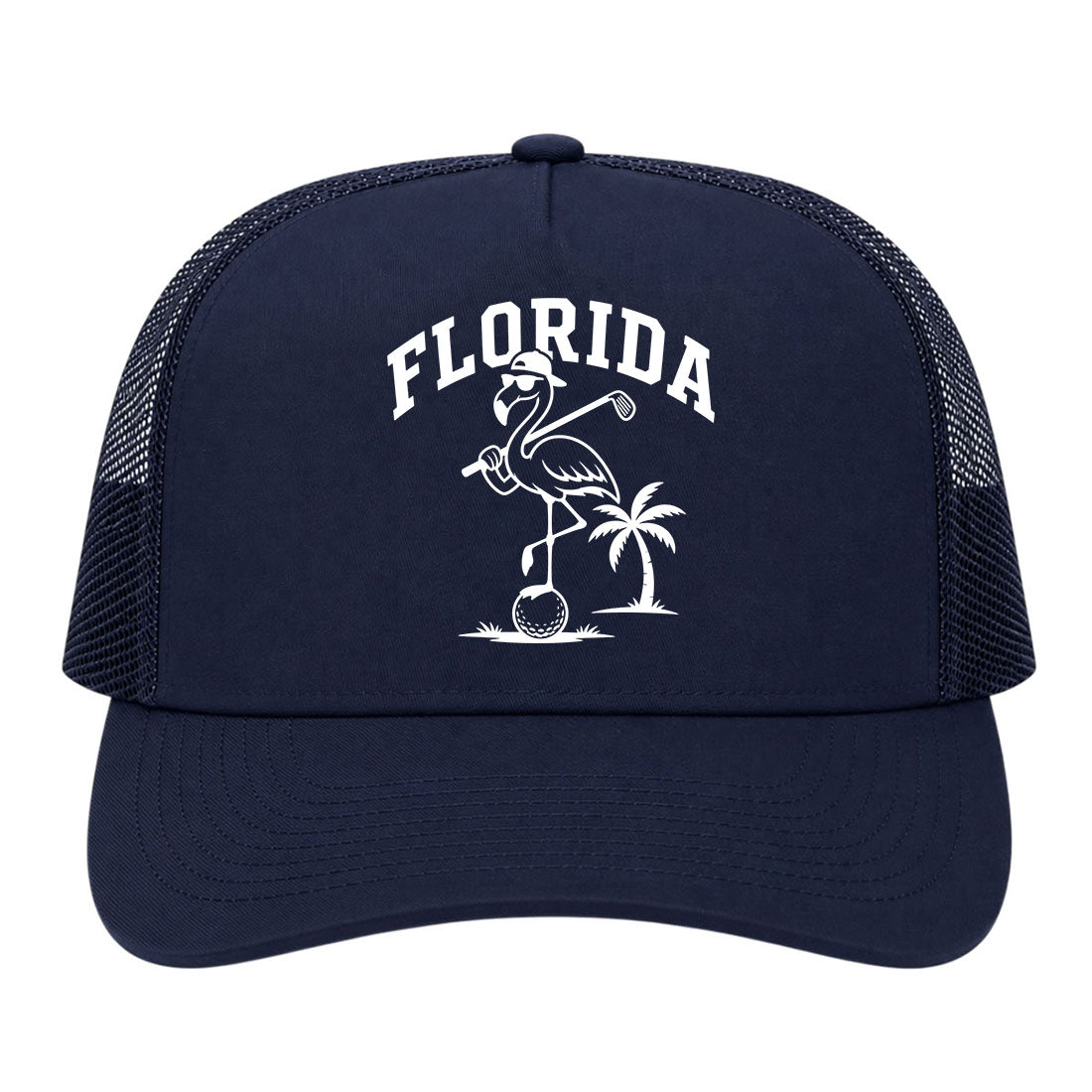 Navy Blue Florida Flamingo Golf Trucker Hat