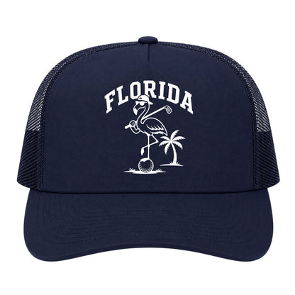 Navy Blue Florida Flamingo Golf Trucker Hat