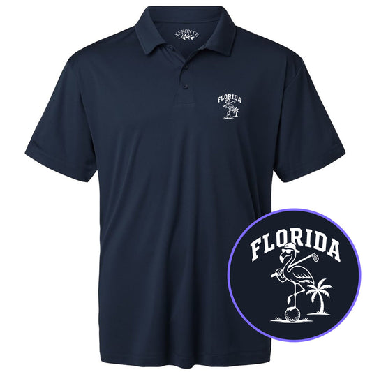 Navy Blue Florida Flamingo Men's Golf Polo Shirt