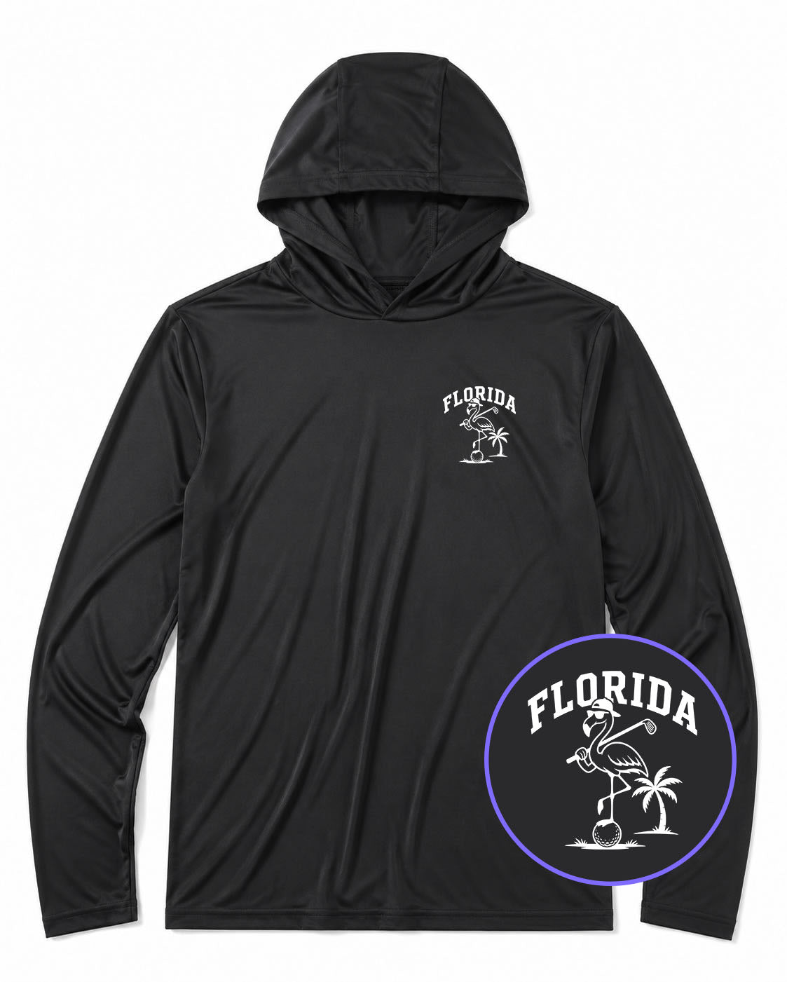 Black Florida Flamingo Men's Lightweight Performance Golf Hoodie