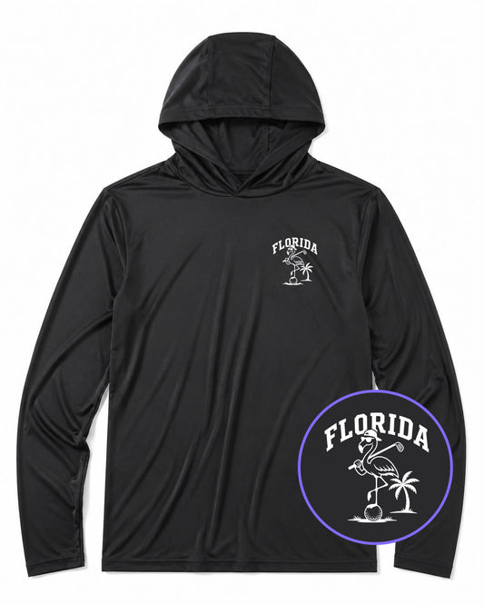 Black Florida Flamingo Men's Lightweight Performance Golf Hoodie