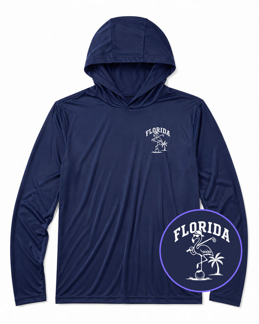 Navy Blue Florida Flamingo Men's Lightweight Performance Golf Hoodie