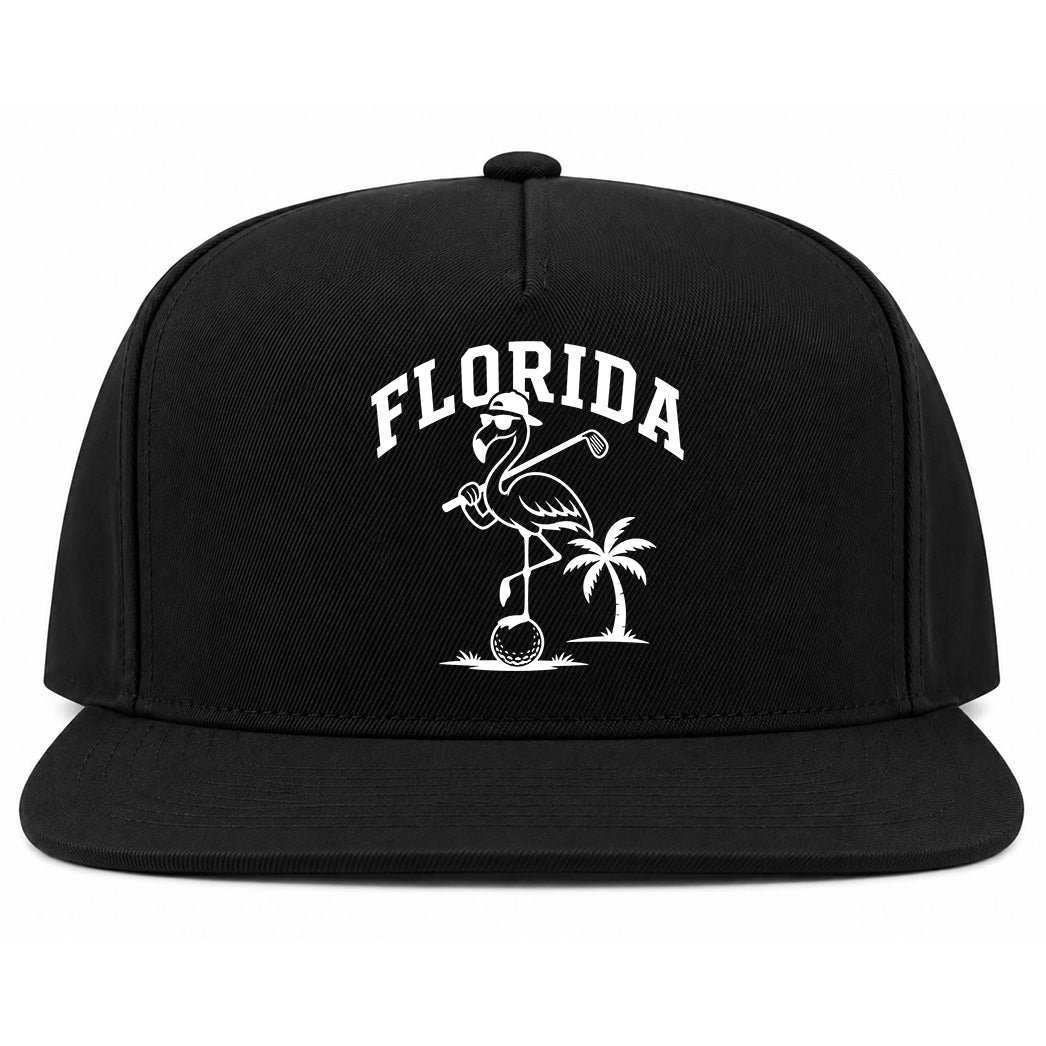 Black Florida Flamingo Golf Snapback Hat