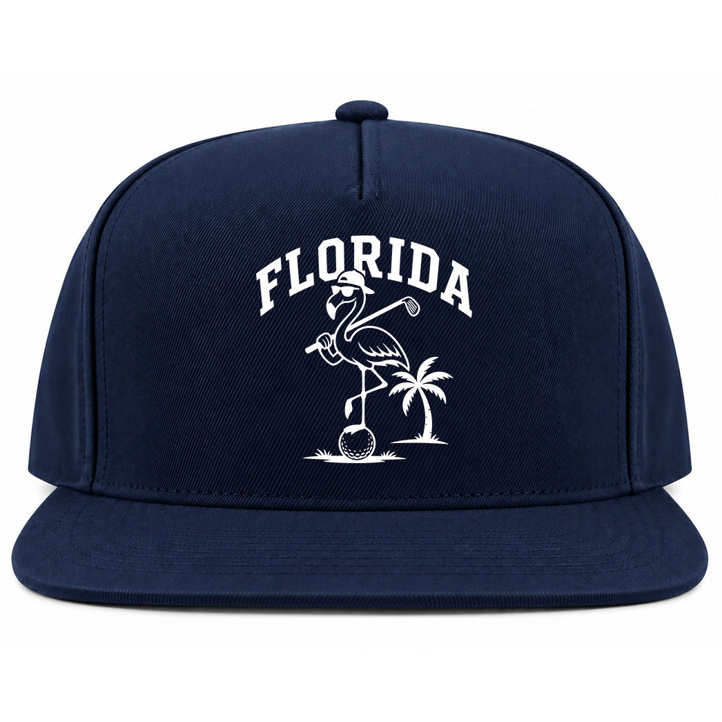 Navy Blue Florida Flamingo Golf Snapback Hat