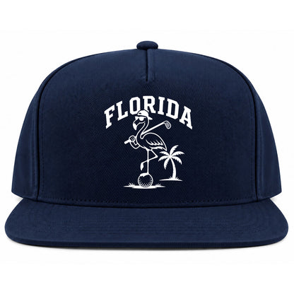 Navy Blue Florida Flamingo Golf Snapback Hat