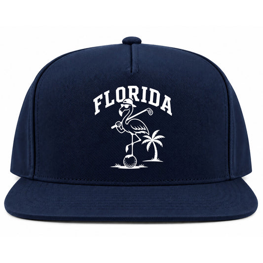 Navy Blue Florida Flamingo Golf Snapback Hat