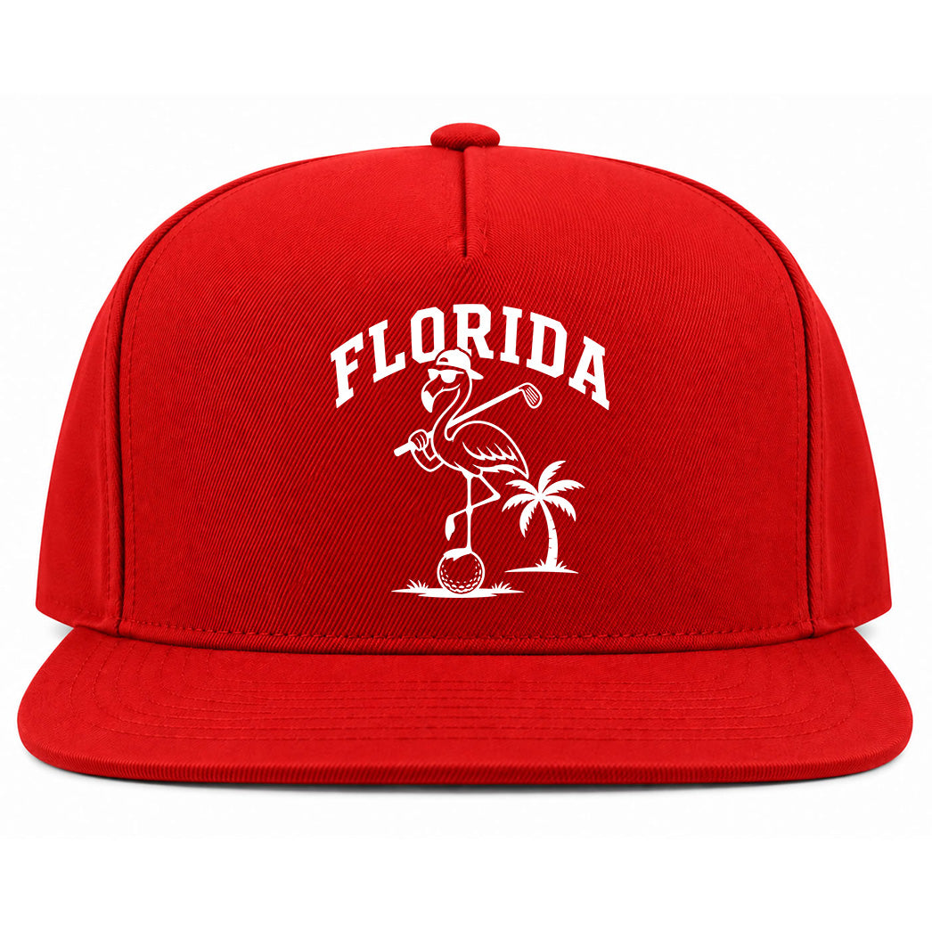 Red Florida Flamingo Golf Snapback Hat