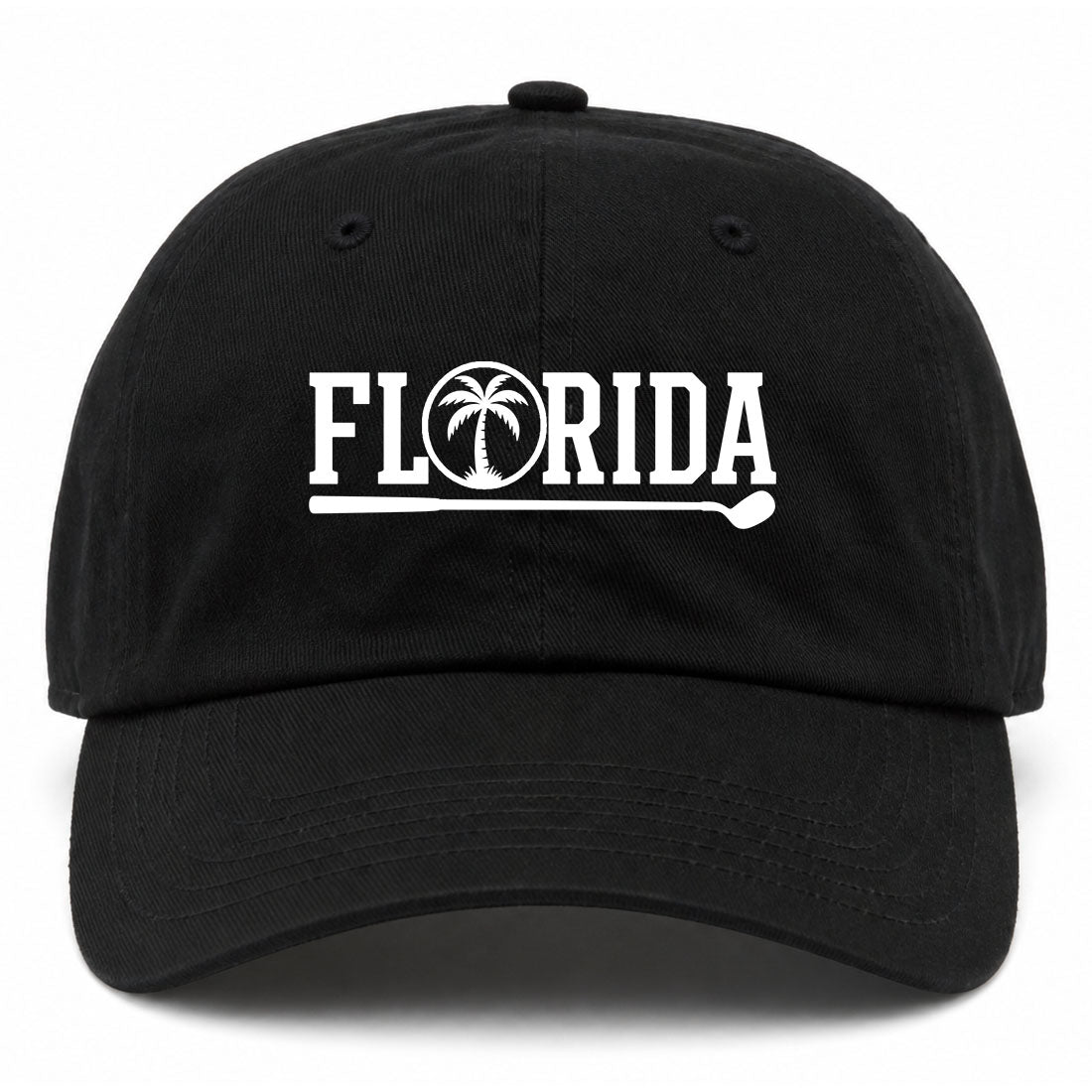 Black Florida Palm Tree Golf Dad Hat