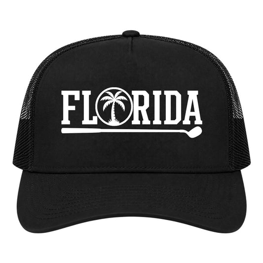 Black Florida Palm Tree Golf Trucker Hat