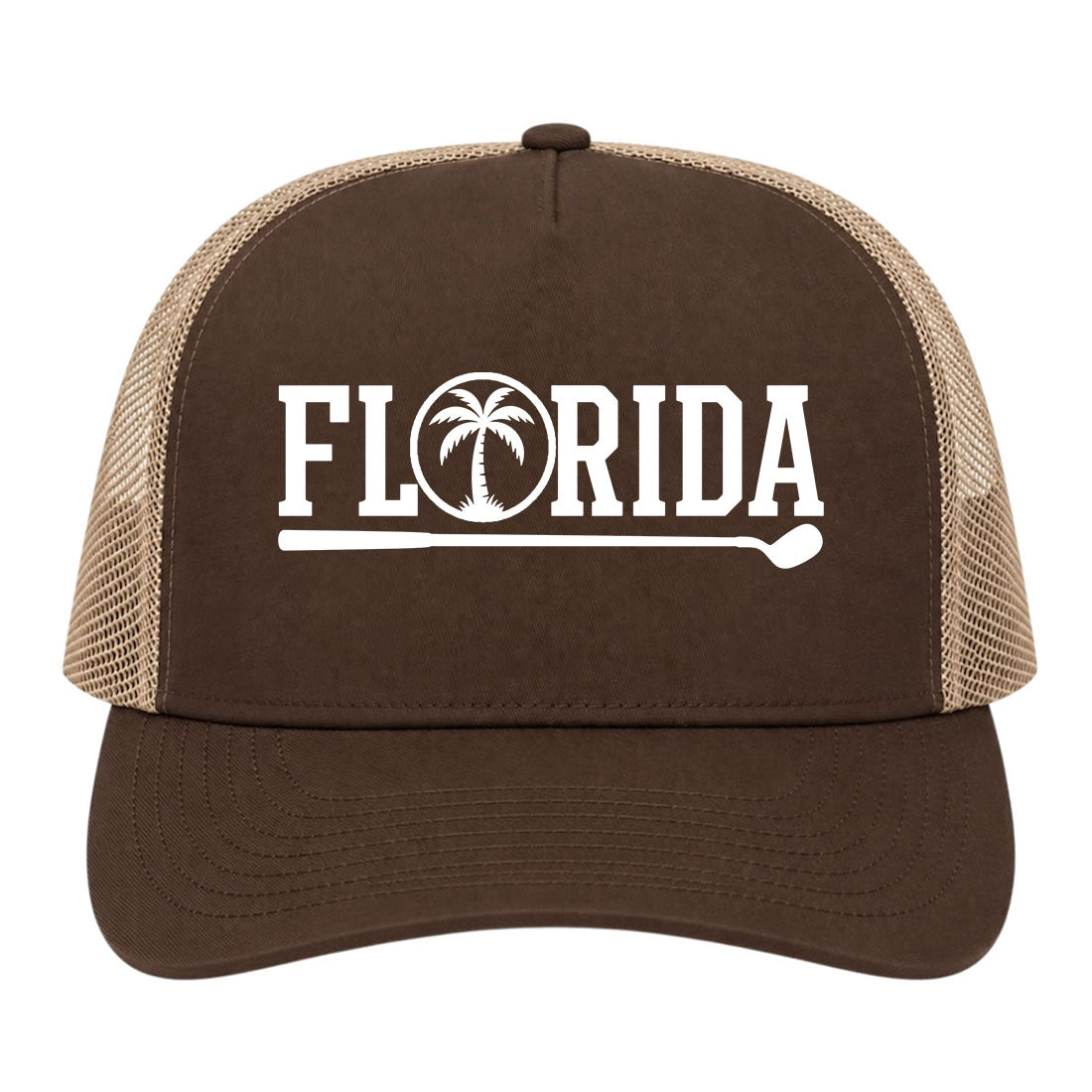 Brown Florida Palm Tree Golf Trucker Hat