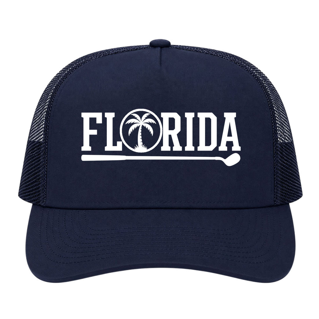 Navy Blue Florida Palm Tree Golf Trucker Hat