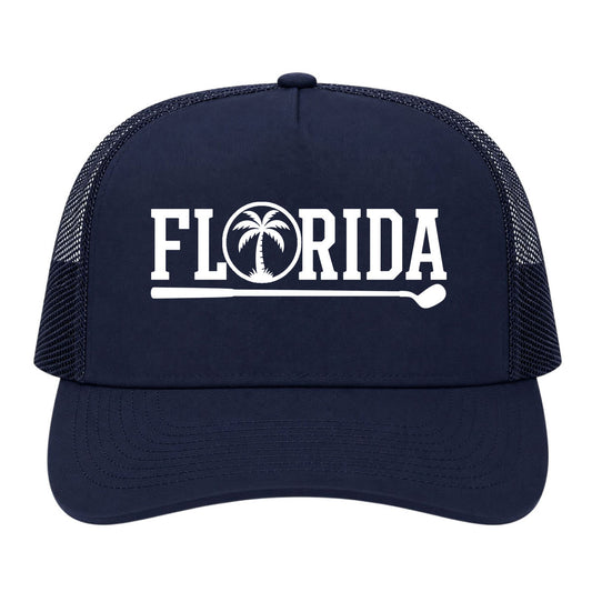 Navy Blue Florida Palm Tree Golf Trucker Hat