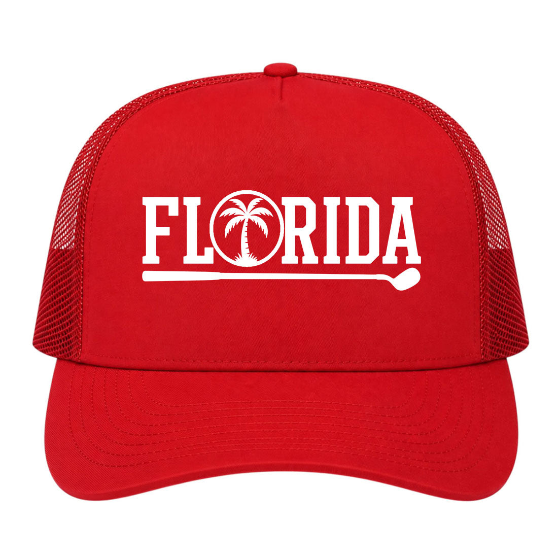 Red Florida Palm Tree Golf Trucker Hat