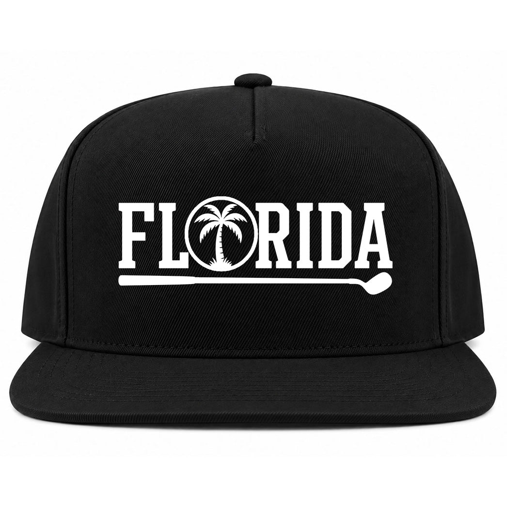 Black Florida Palm Tree Golf Snapback Hat