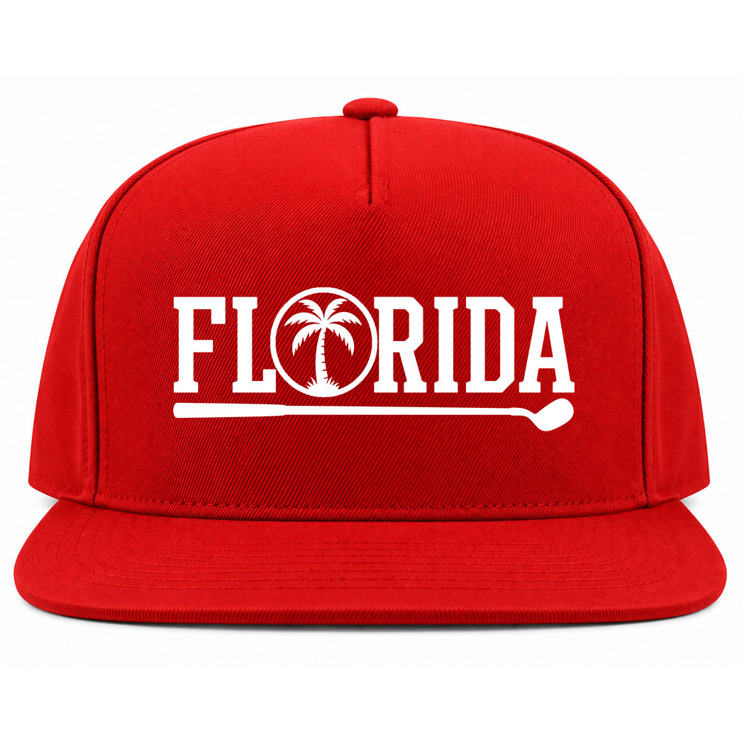 Red Florida Palm Tree Golf Snapback Hat