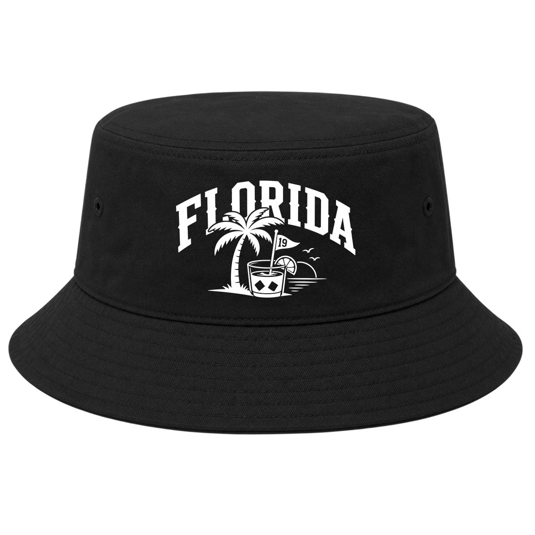 Black Florida Tropical Beach Golf Bucket Hat