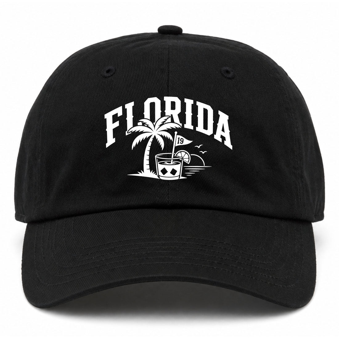 Black Florida Tropical Beach Golf Dad Hat