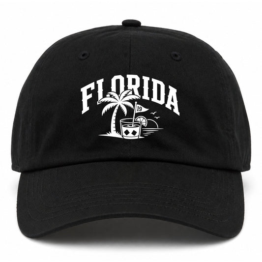 Black Florida Tropical Beach Golf Dad Hat