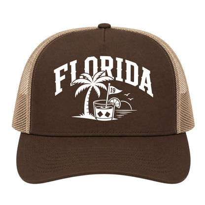 Brown Florida Tropical Beach Golf Trucker Hat