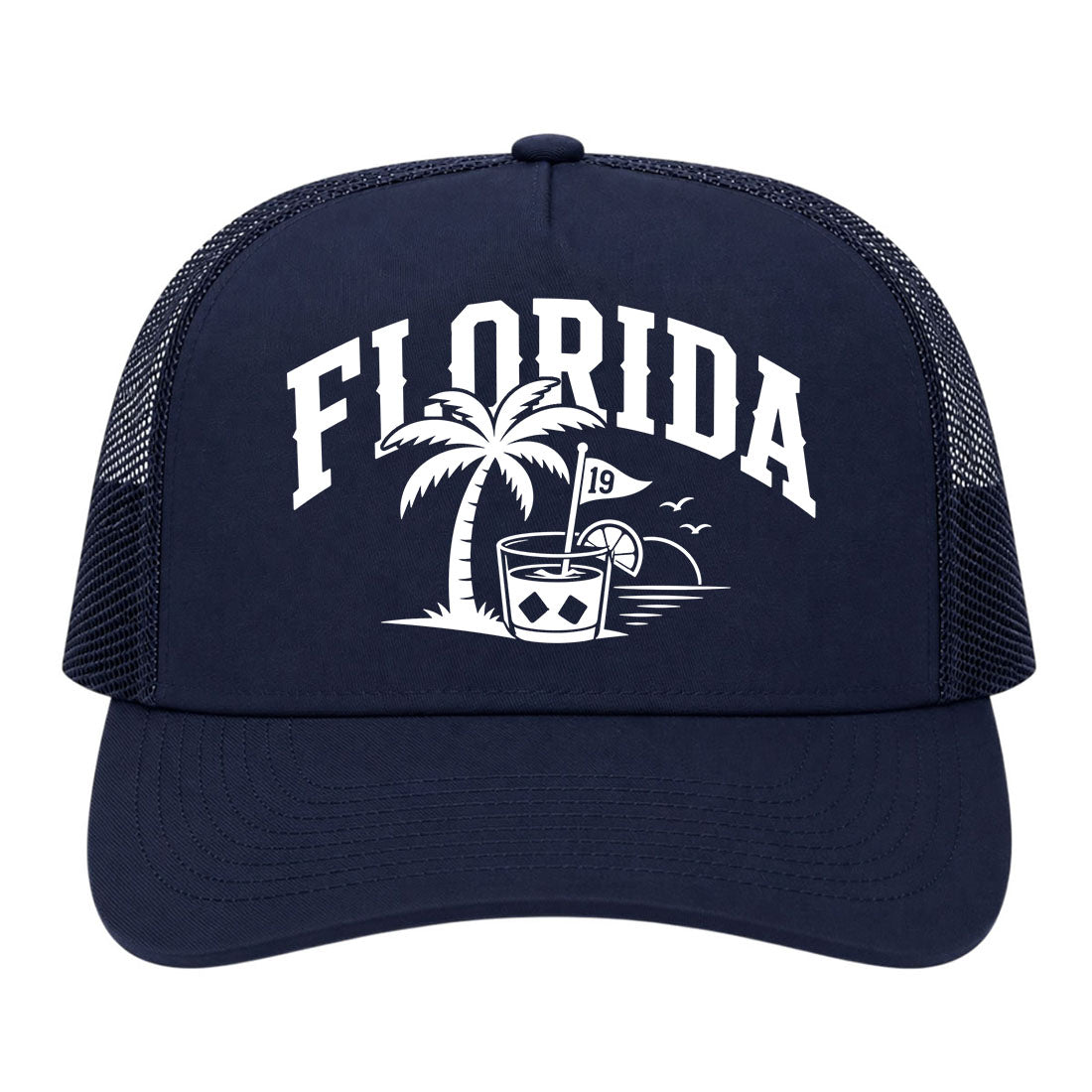 Navy Blue Florida Tropical Beach Golf Trucker Hat