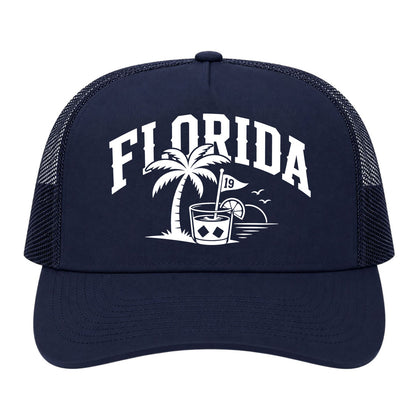 Navy Blue Florida Tropical Beach Golf Trucker Hat