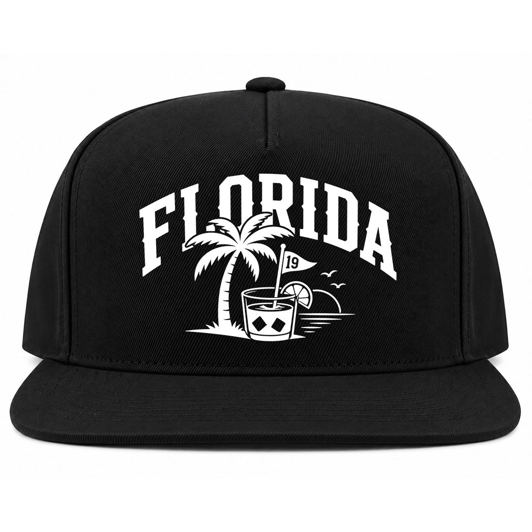 Black Florida Tropical Beach Golf Snapback Hat