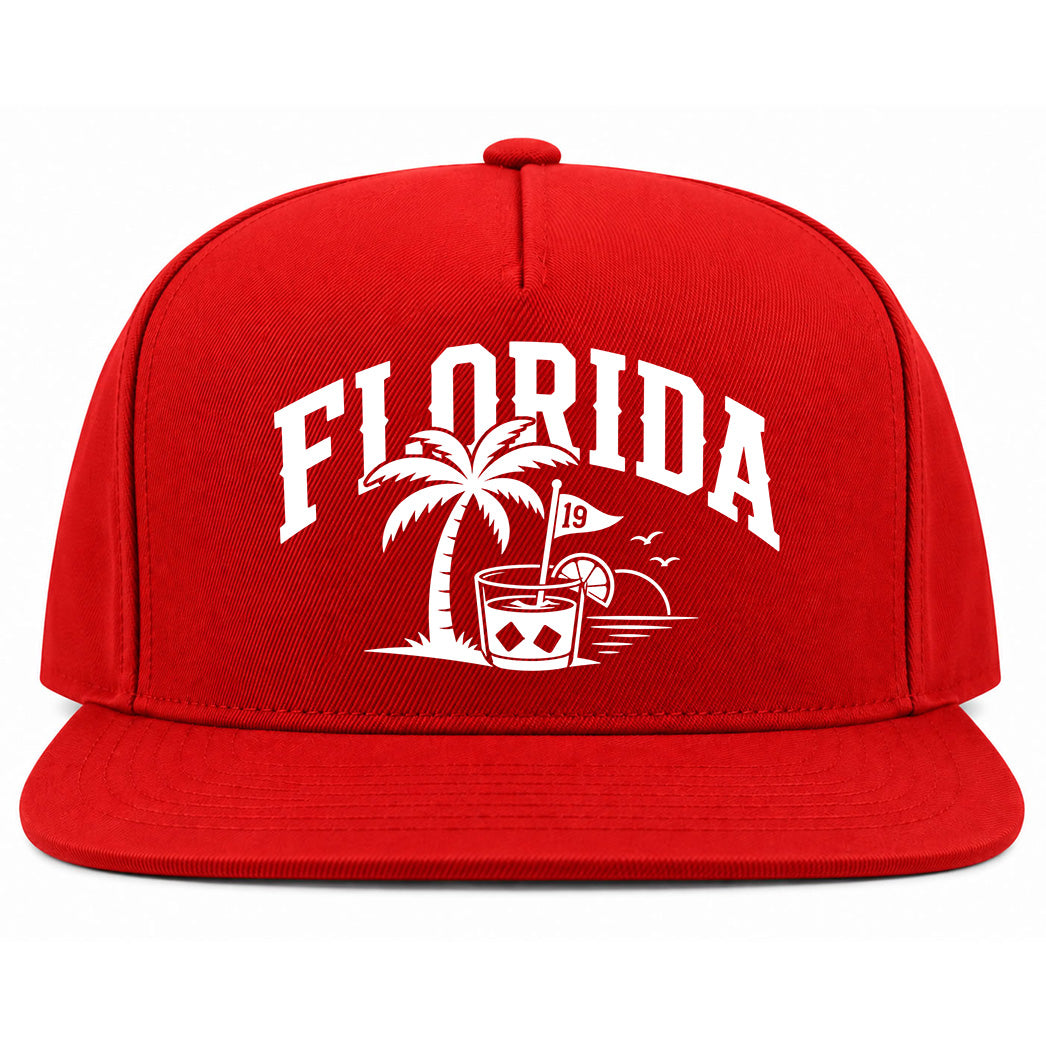 Red Florida Tropical Beach Golf Snapback Hat