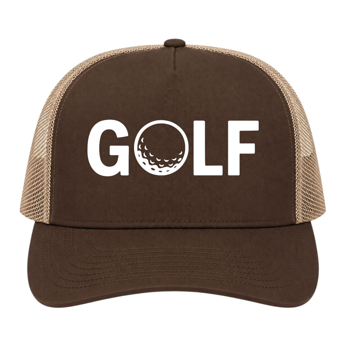 Brown GOLF Logo Golf Trucker Hat