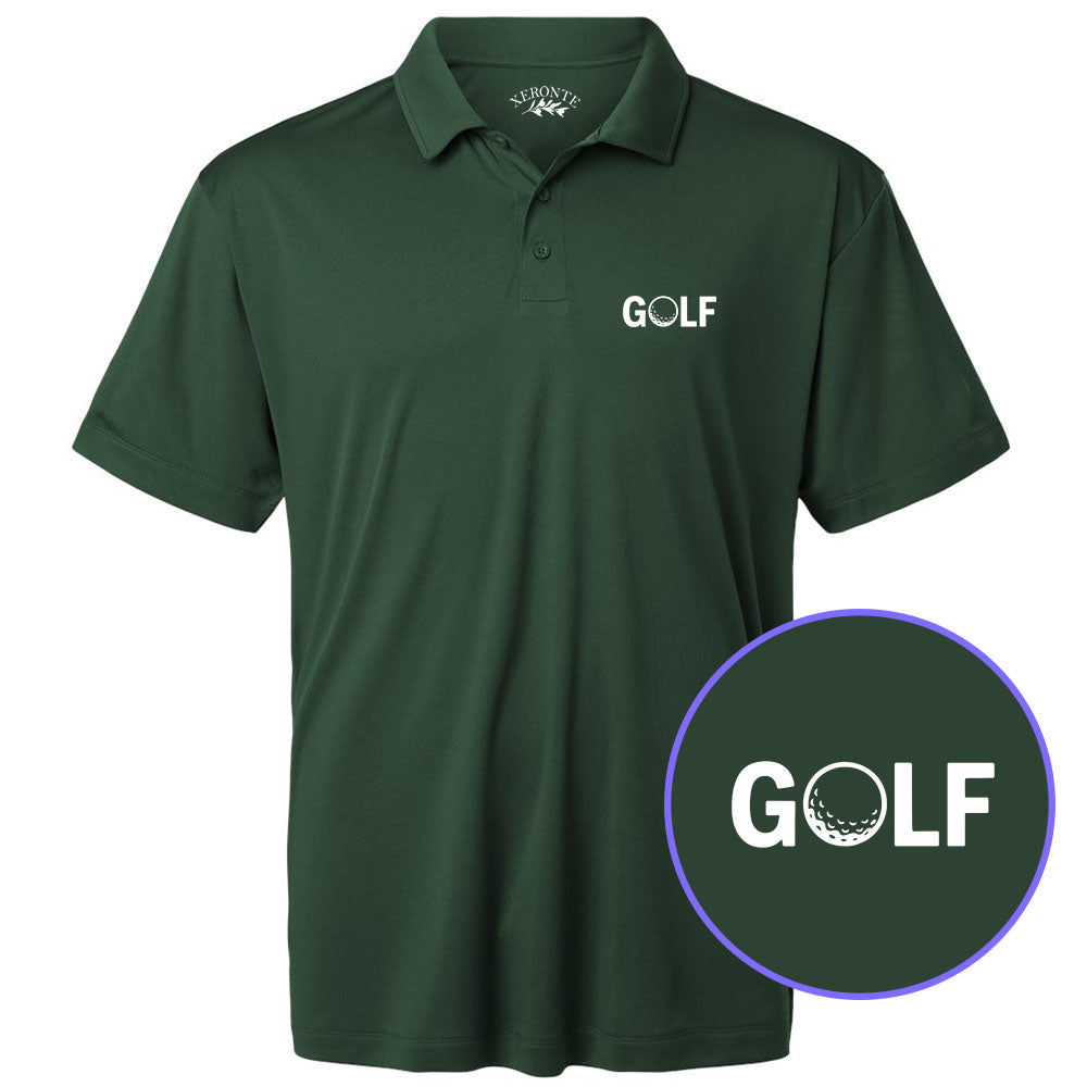 Green GOLF Logo Men's Golf Polo Shirt